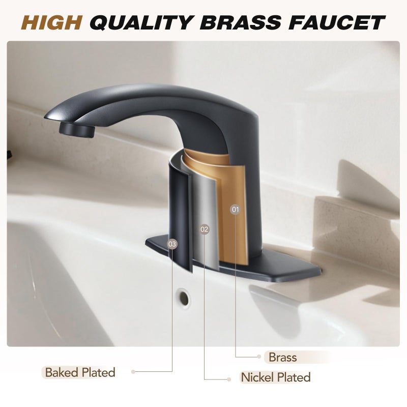 Gangang Automatic Sensor Touchless Bathroom Sink Faucet with Hole Cover Plate and Water Mixer Valve - Image 3